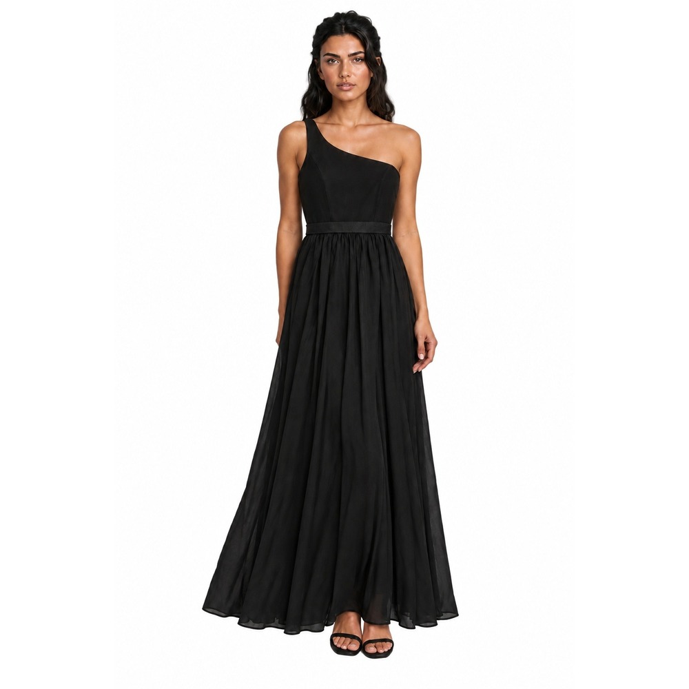 NEW White by Vera Wang Evening Gown Womens Size 12 Black One Shoulder Maxi Dress
